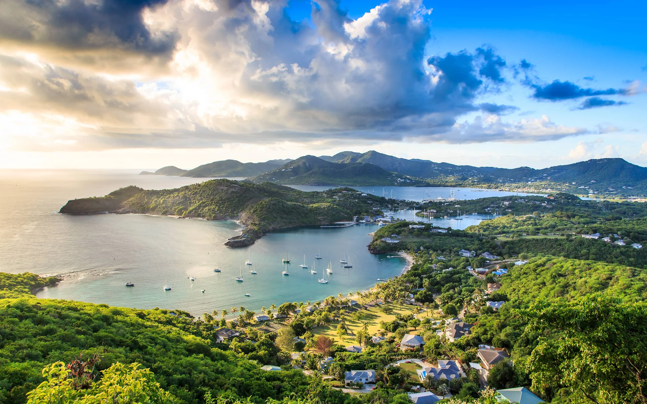 View over English Harbour and Falmouth Harbour from the Shirley Heights lookout, Antigua