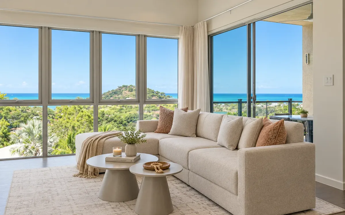 Furnished living room with sea view at Sugar Ridge, Jolly Harbour, west coast Antigua